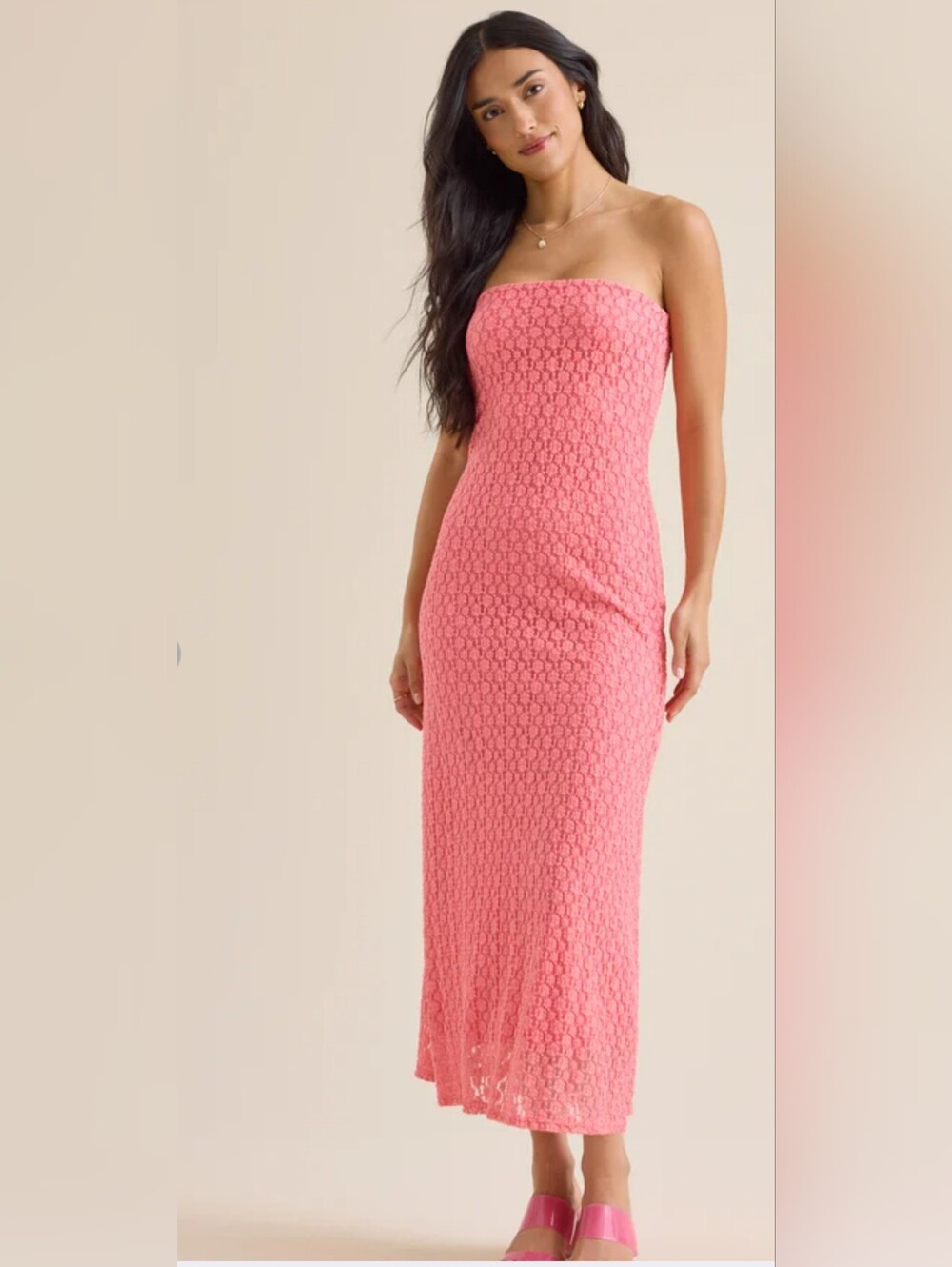Altrad State Strapless Pink Lace Maxi Dress